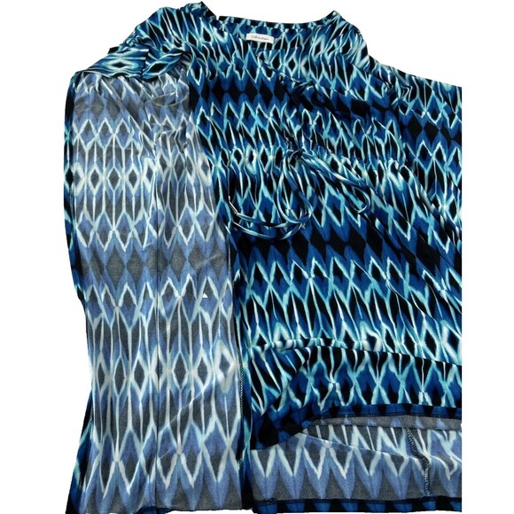 Calvin Klein Size 14 Blue Dress Kimono Flutter Sleeve Geometric Drawstring - Picture 7 of 11